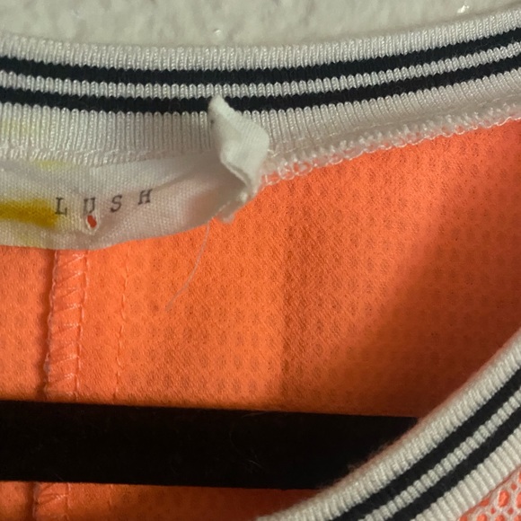 LUSH Neon Orange Drop Waist Mesh Sleeveless Mini Dress - Picture 6 of 9